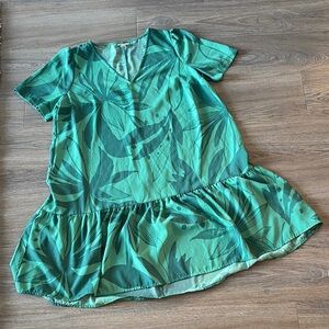 A New Day Teal Leaf Pattern Dress